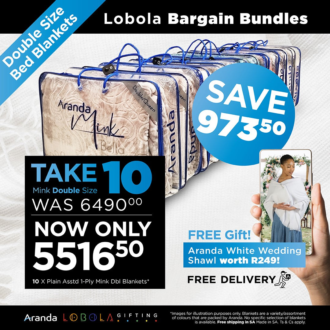 Lobola Bundle - Take 10 | 1 Ply Dbl Queen Mink Plain Assorted