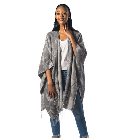 High Bulk Jacquard Wrap- Flora | Charcoal/Silver