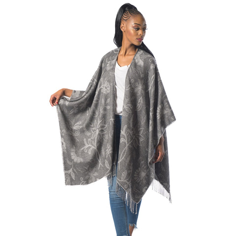 High Bulk Jacquard Wrap- Flora | Charcoal/Silver