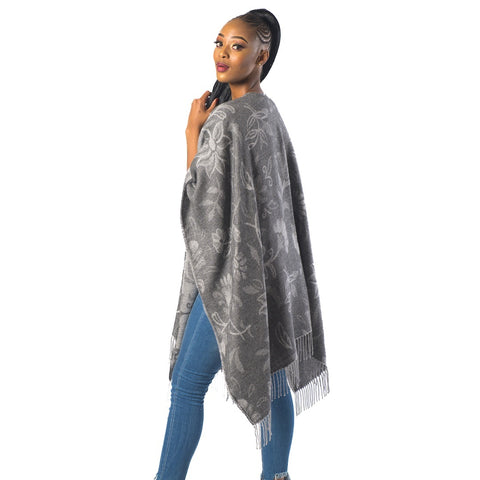 High Bulk Jacquard Wrap- Flora | Charcoal/Silver