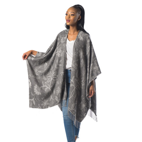 High Bulk Jacquard Wrap- Flora | Charcoal/Silver