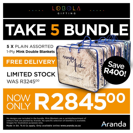 Lobola Bundle - Take 5 | 1 Ply Dbl Queen Mink Plain Assorted