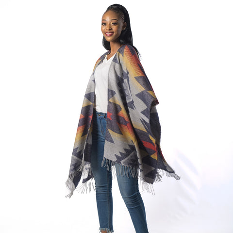 High Bulk Jacquard Wrap - Aztex | Navy/Mustard