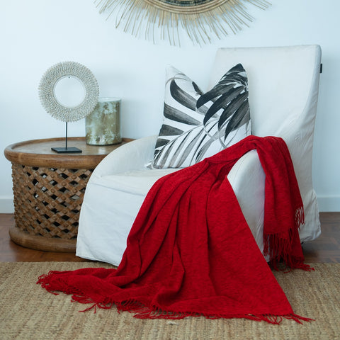 Chenille Throw - Plain Scarlet